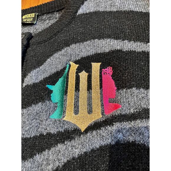 Wicked Paul Tazewell Black Gray Zebra Stripe Button Cardigan Sweater XL Unisex - Picture 2 of 8